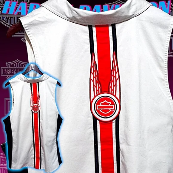 New Harley-Davidson S/L Woven Zip Up Vertical Stripe Vest | Women's 3W (Plus 3X) - Picture 4 of 16